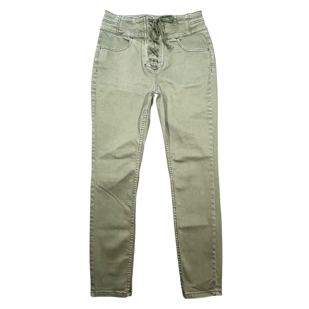 We The Free Green Skinny Pants Lace Up High Rise Womens Size 28